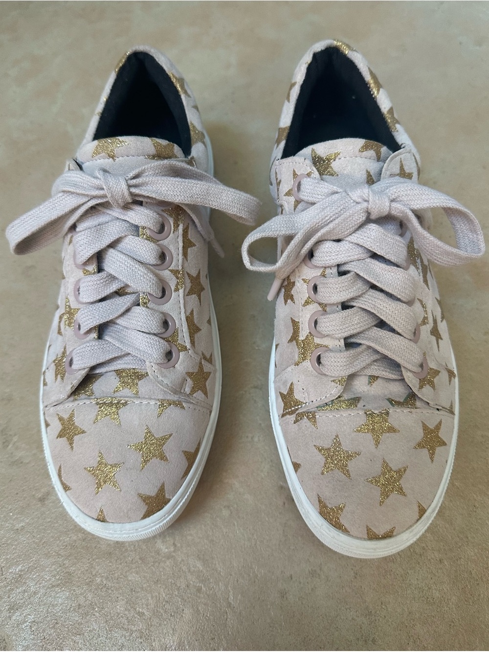 Rebecca Minkoff “Nadia” Gold Star Suede Sneakers, Size 7